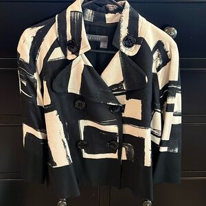 M Siamo women’s viscose black‎ and ivory geometric jacket size 8